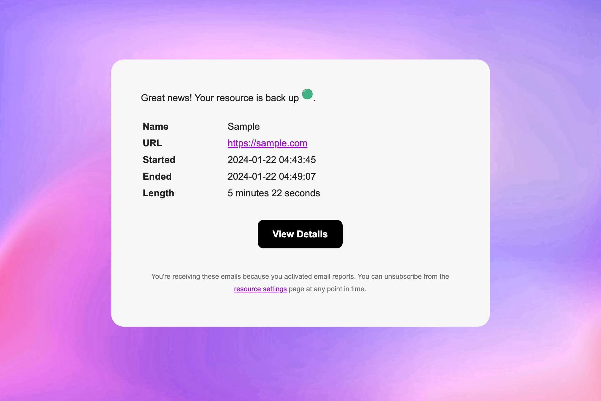 Capture d’écran de la fonctionnalité d’alertes par e-mail de l’application